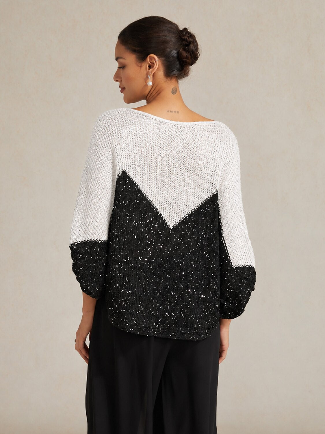 Sequin Colorblock Batwing Sweater