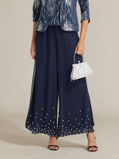 Pearl-Embellished Wide Leg Pants