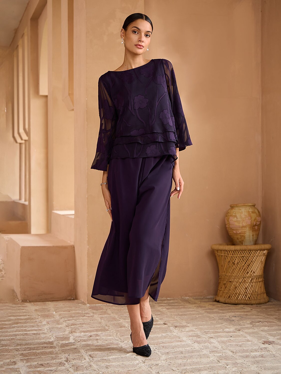Cropped Length Wide Leg Pants