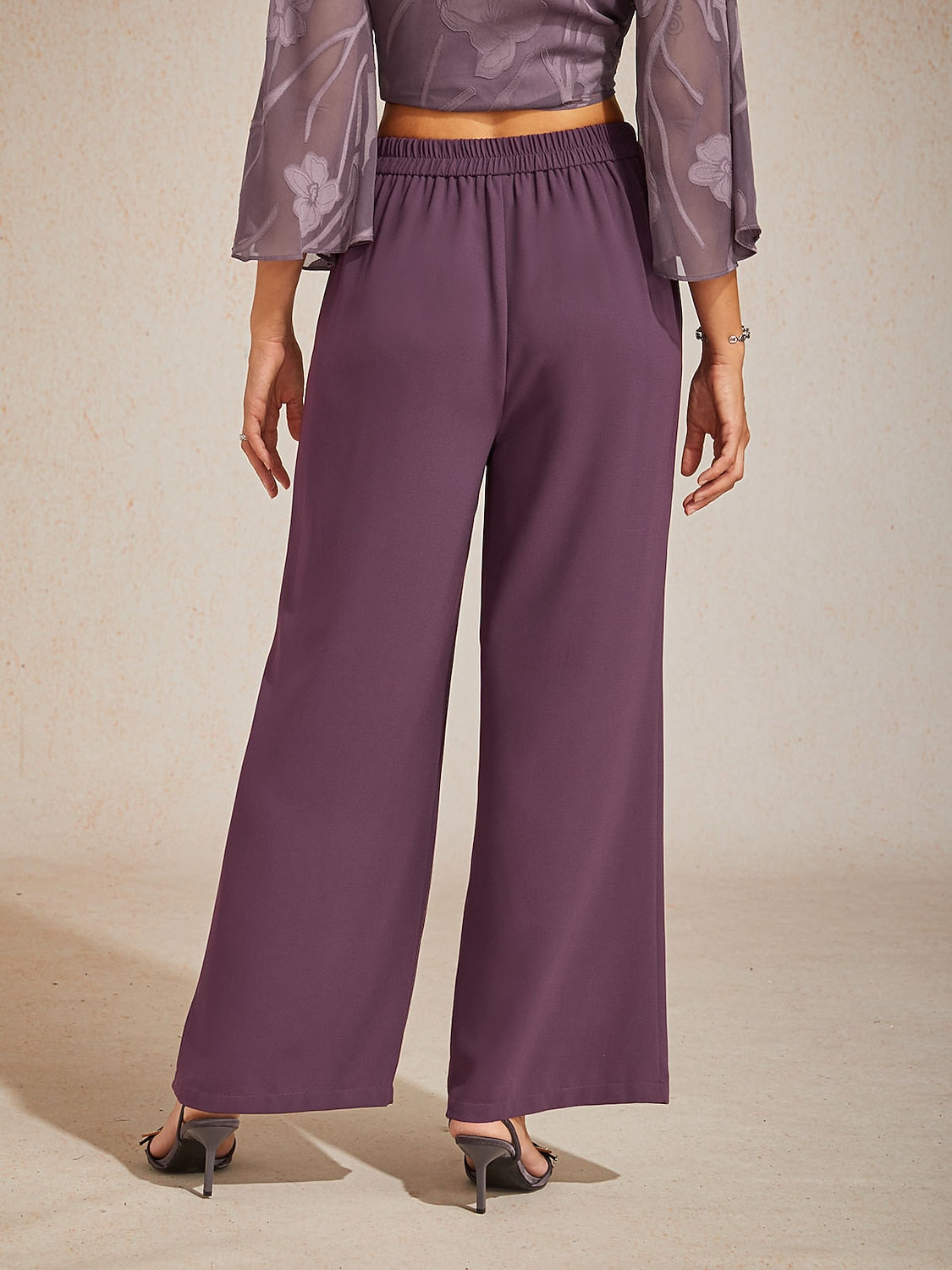Mid-Rise Broek met Elastische Taille, Wijde Pijpen en Zakken