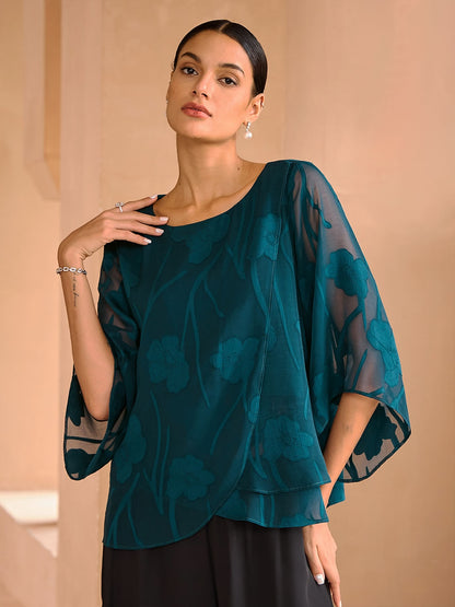 Sheer Floral Layered Chiffon Tops
