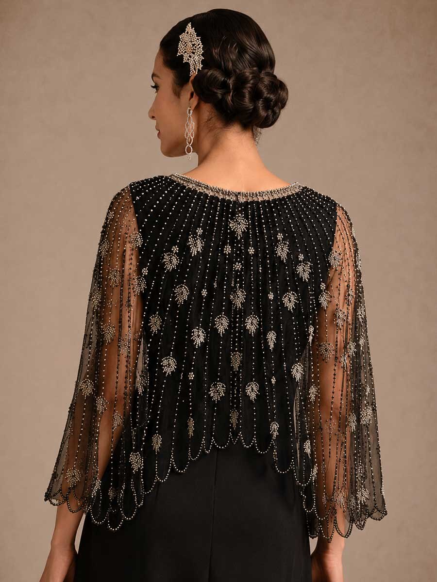 Vintage Beaded Mesh Shawl