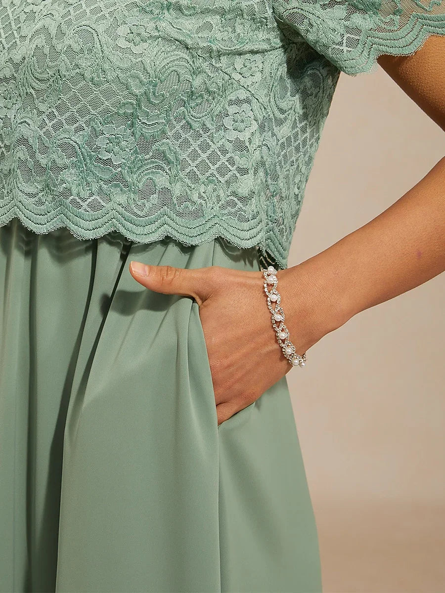 Lace A-Line Midi Dress with Side Pockets