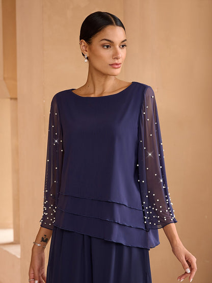 Beaded Layered Mesh Elegant Tops