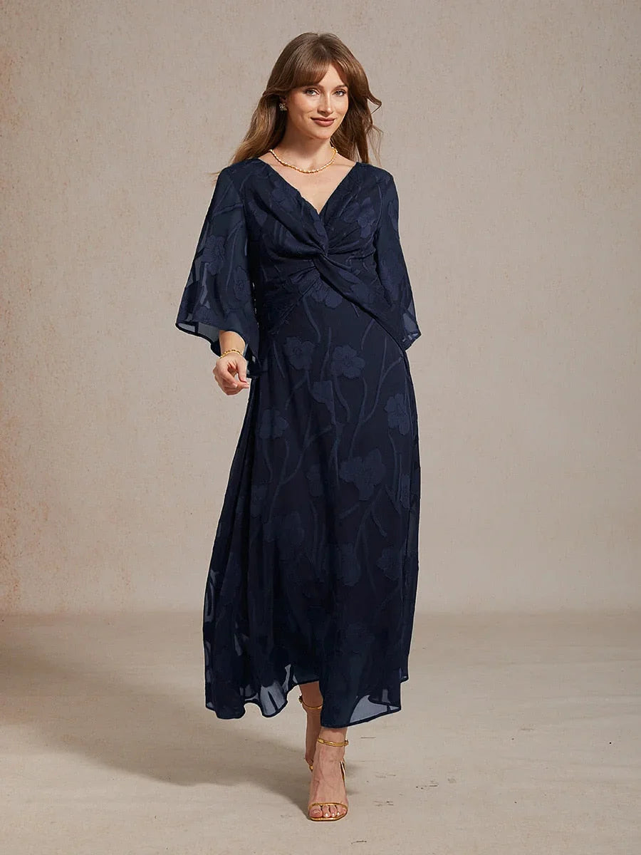 Lace Floral Twisted Ruffle Chiffon Maxi Dress