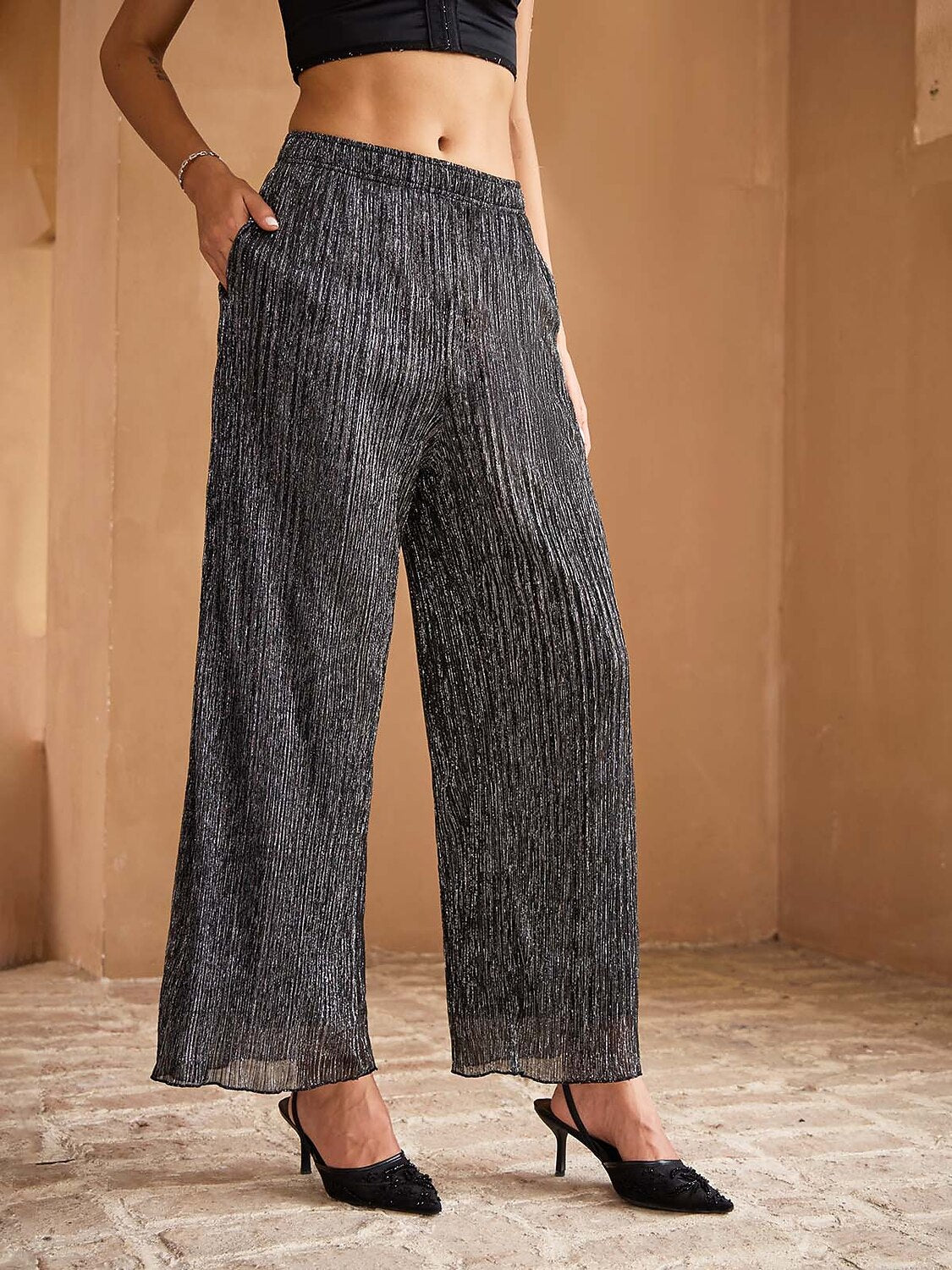 Wide Straight-Leg Chiffon Pants