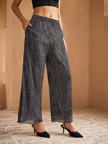 Wide Straight-Leg Chiffon Pants