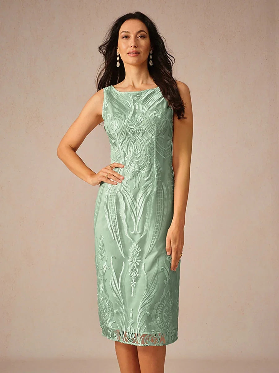 Embroidery Lace Boat Neck Sleeveless Dress
