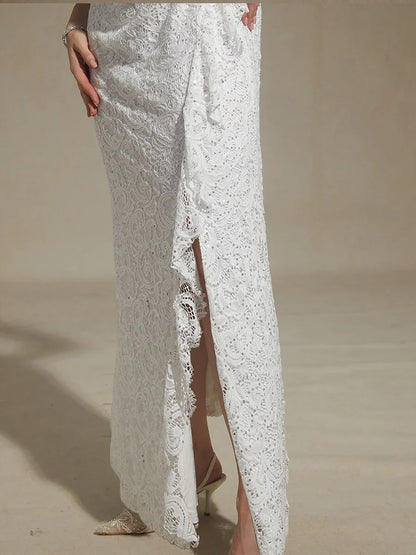 Lace Sequin Maxi Dress with Ruffle Detail
