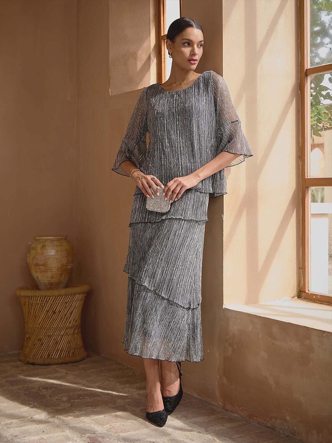 Pleated Layered Chiffon Skirt