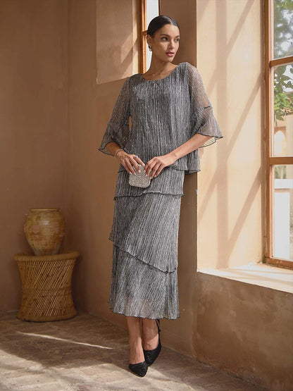 Metallic Pleated Layered Blouse