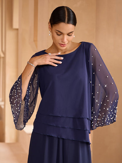 Beaded Layered Mesh Elegant Tops