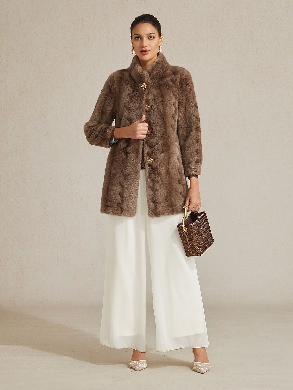 Faux Fur Button Front Coat