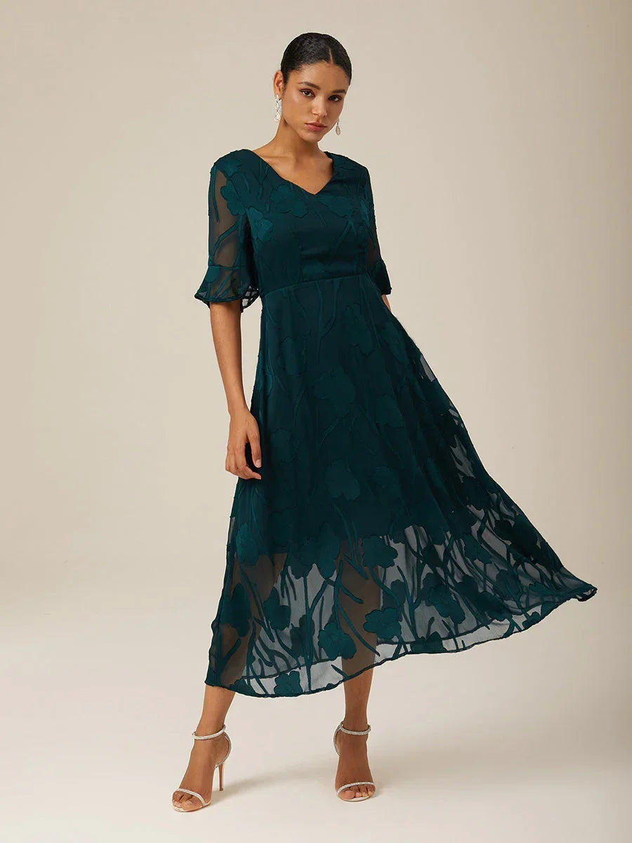 Ruffle Flutter Lace Midi Dress