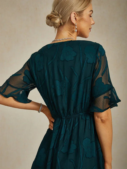 Ruffle Flutter Lace Midi Dress