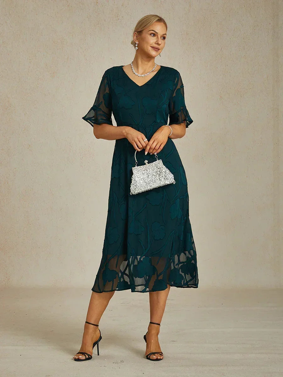 Ruffle Flutter Lace Midi Dress