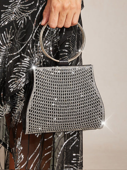 Pochette En Cristal À Poignée Anneau Doré C Sac Élégant