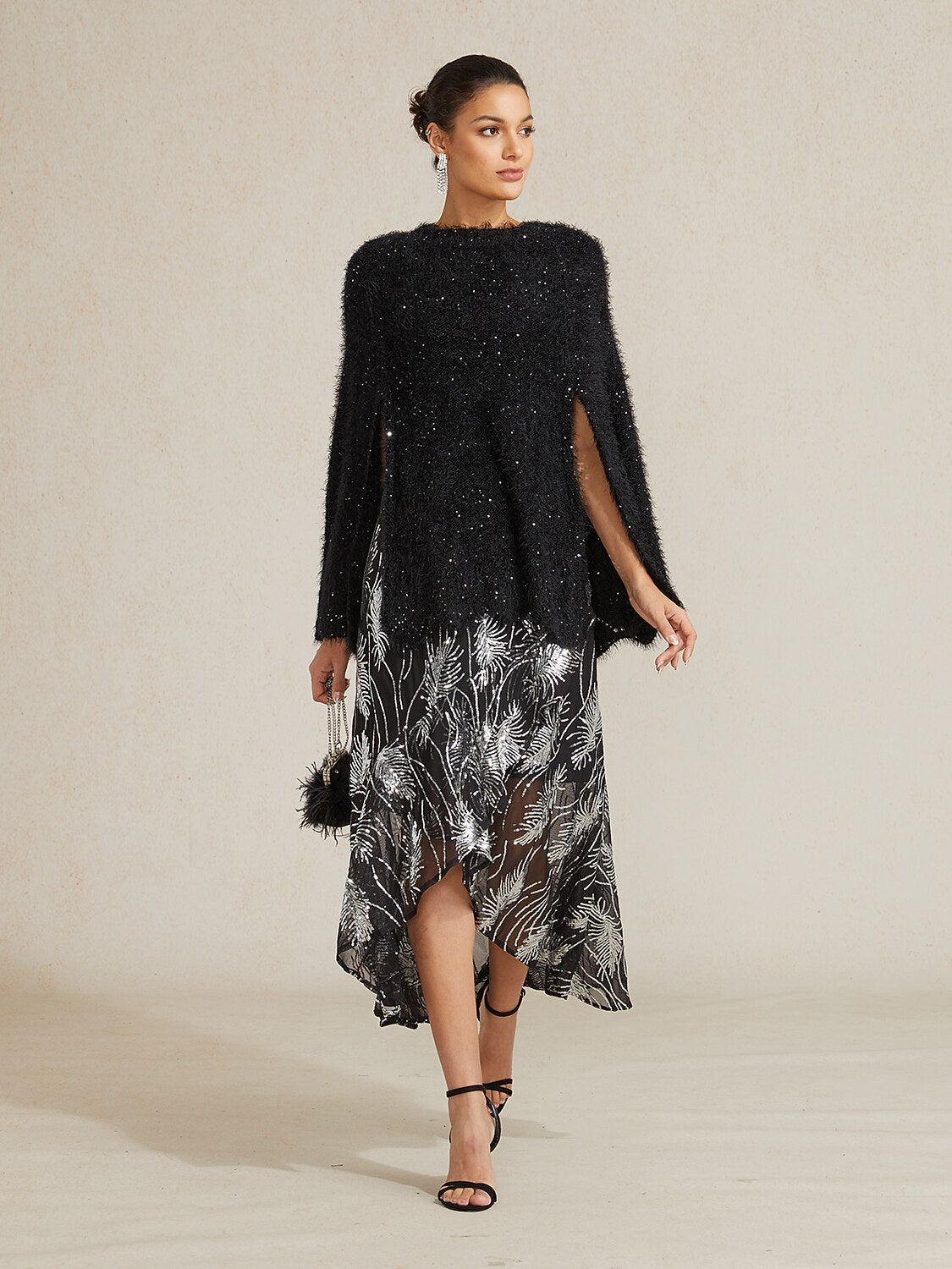 Sequin Knit Poncho Sweater