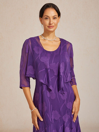 Floral Sheer Chiffon 3/4 Sleeve Shrug
