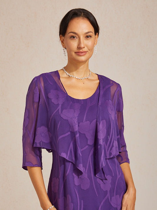 Floral Sheer Chiffon 3/4 Sleeve Shrug