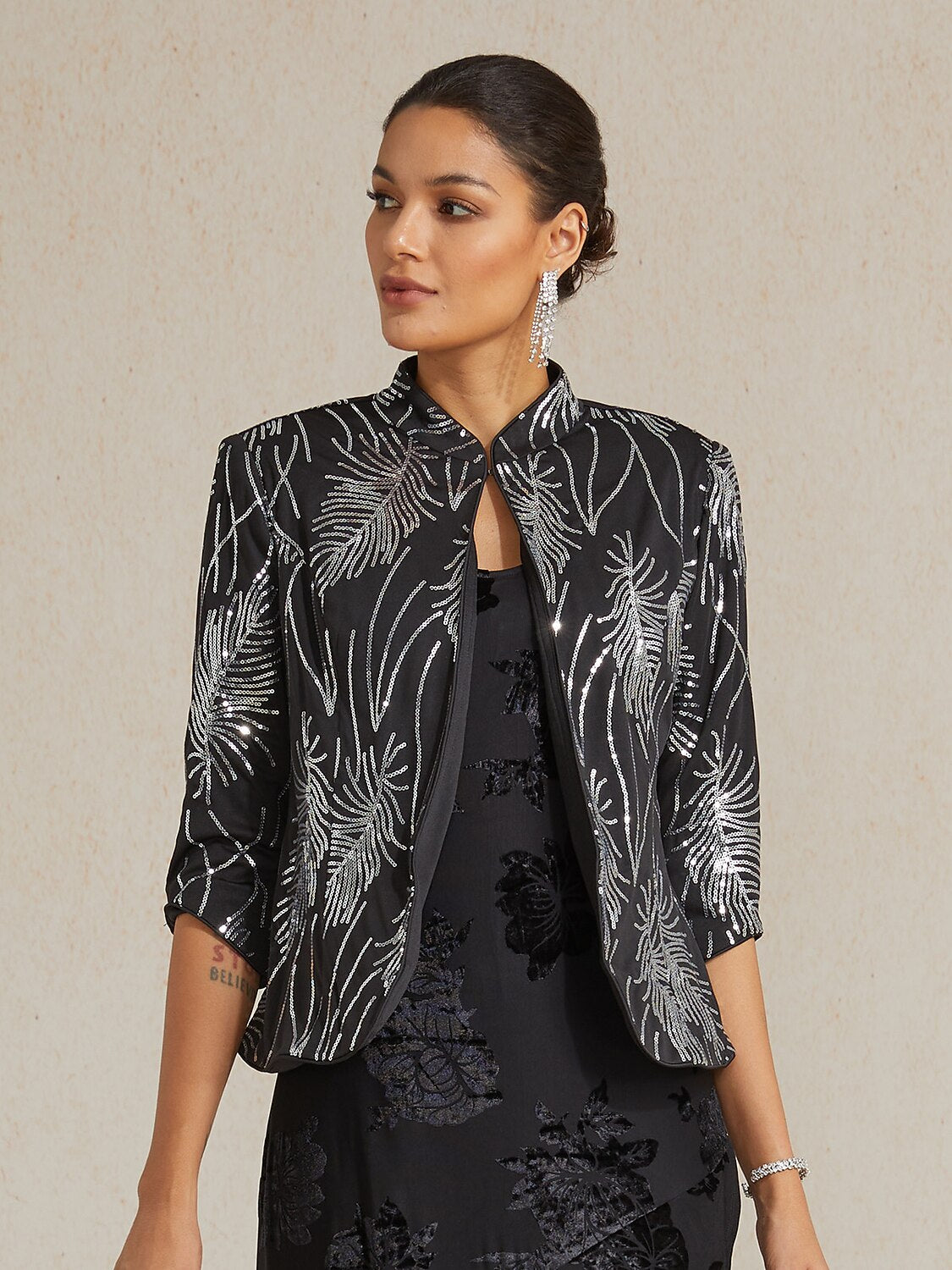 Feather Sequin Embellished Jacket