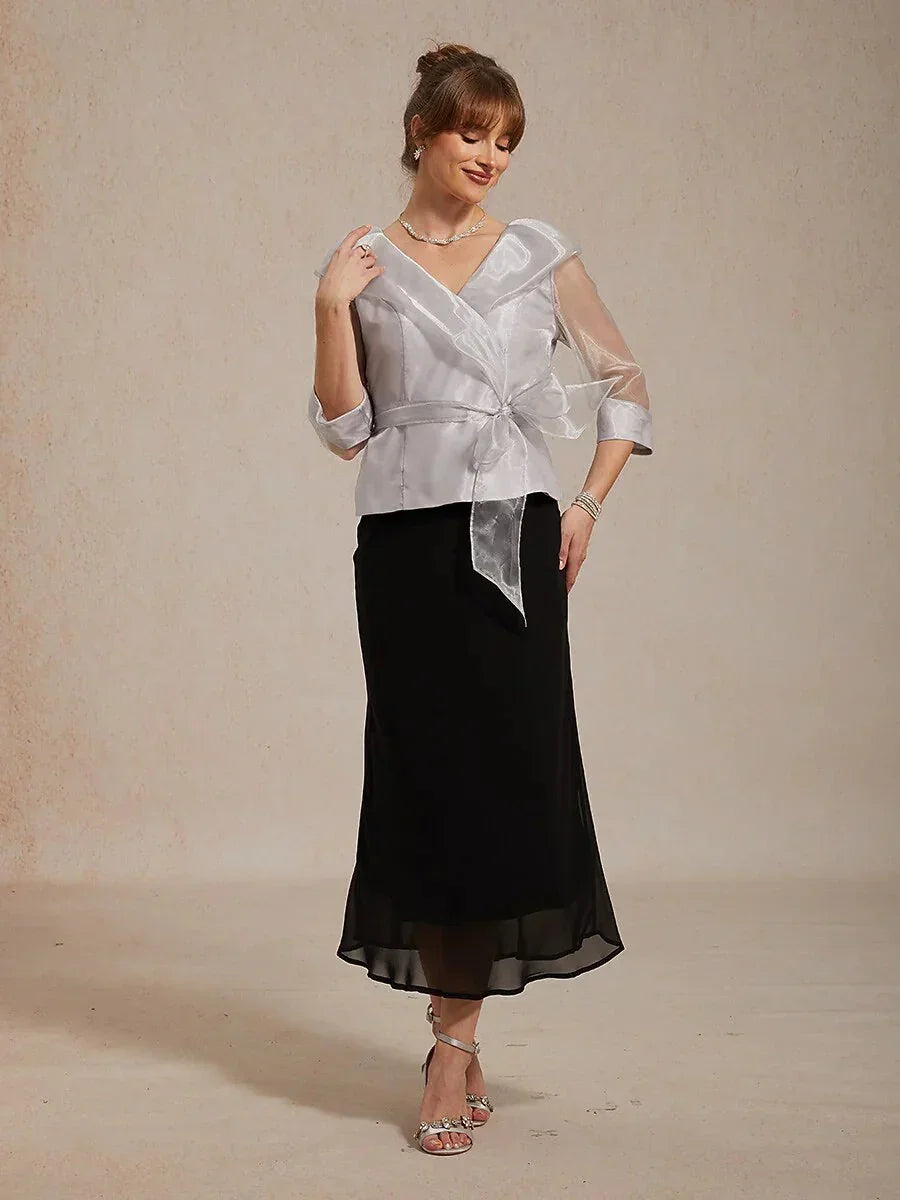 Sheer Organza Collar Tie Dressy Blouse