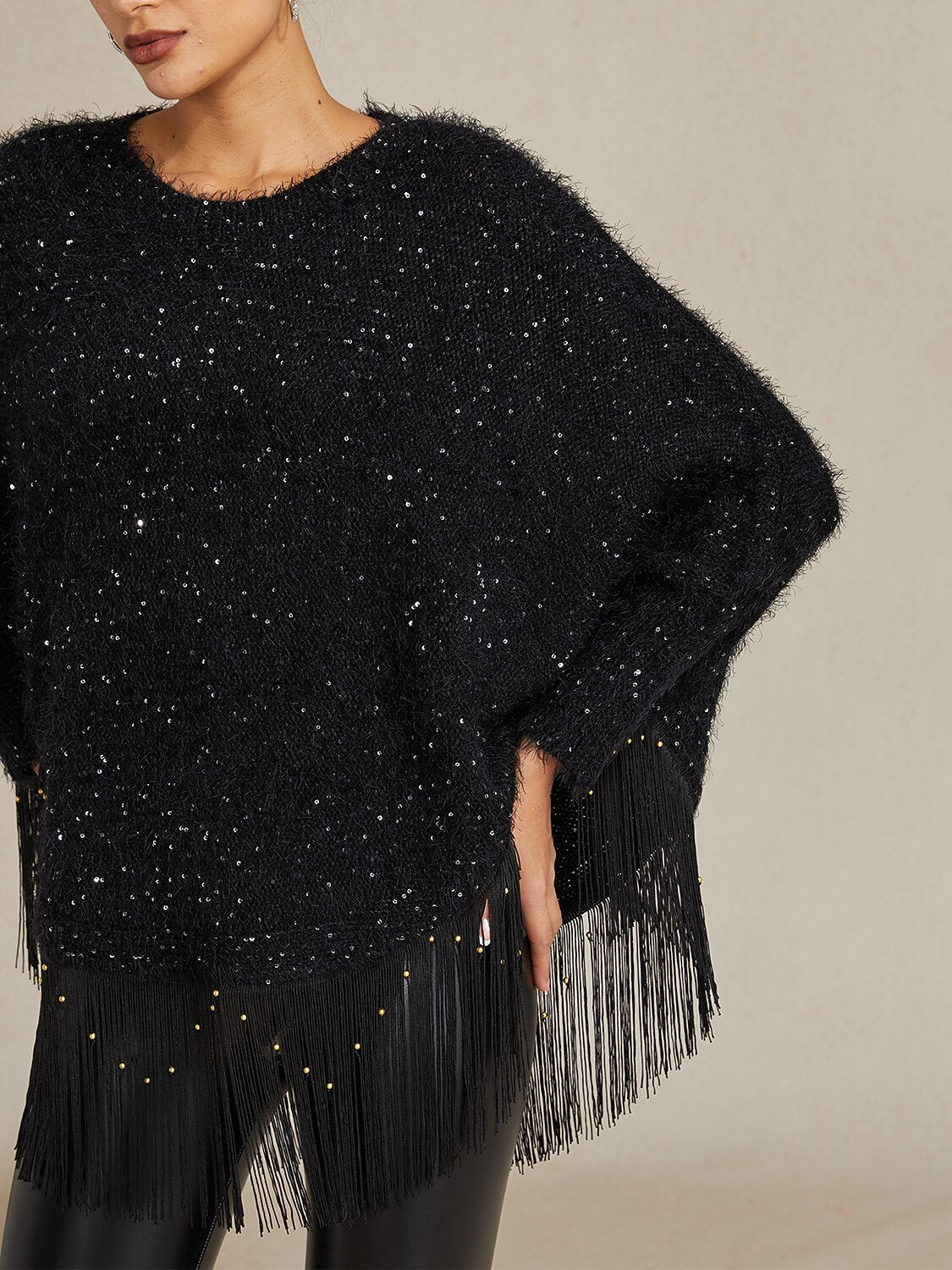 Sequin Fringe Batwing Sweater