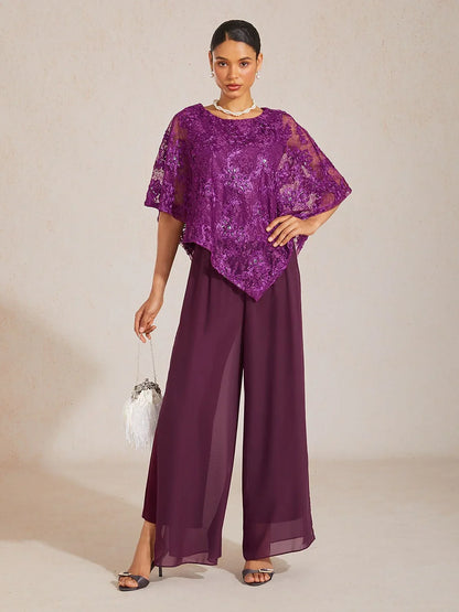 Rosette Lace Batwing Top with Sequin Accent