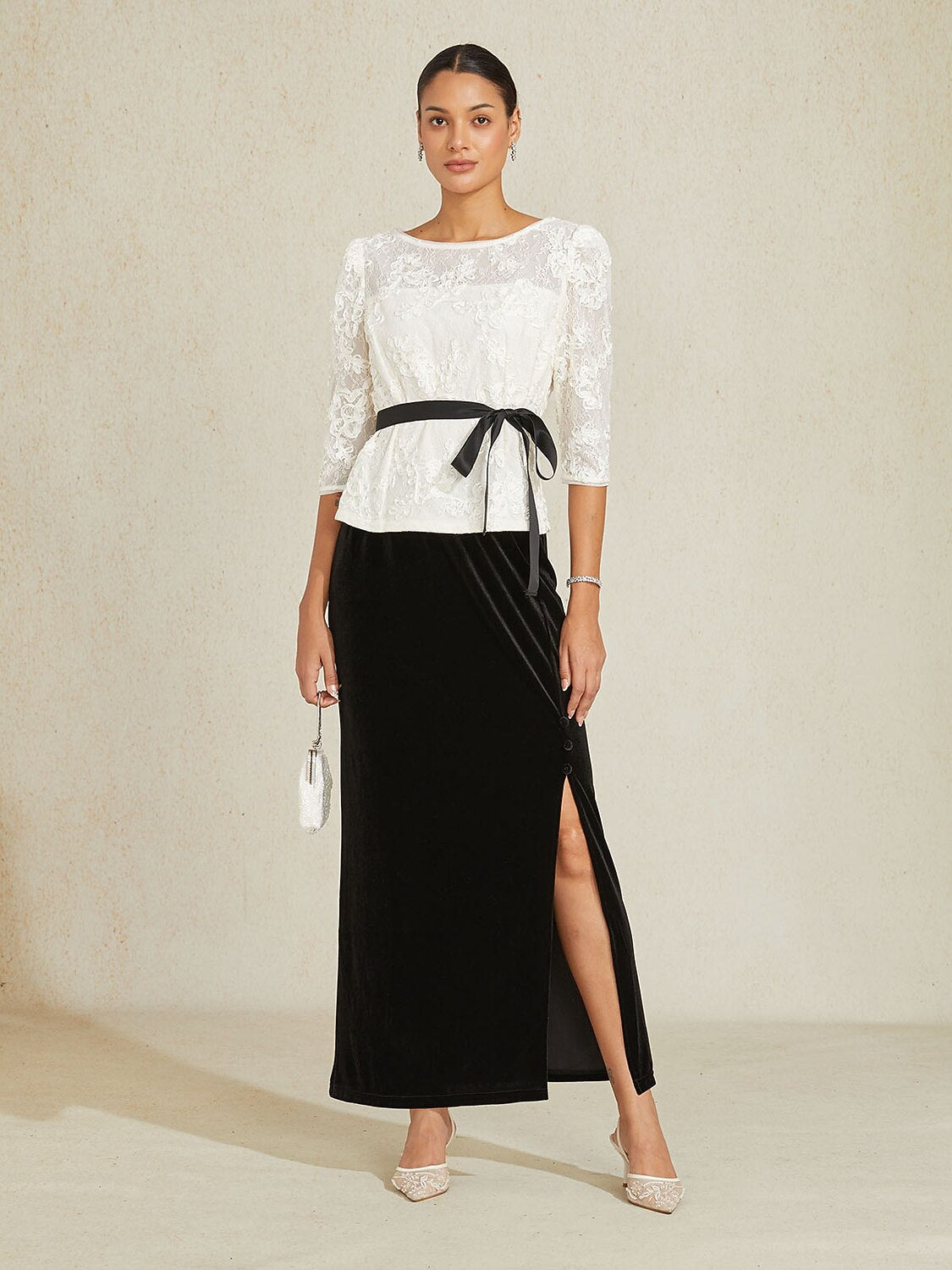 Velvet Slit Long Skirt