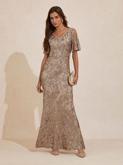 Cold Shoulder Sequins Gown
