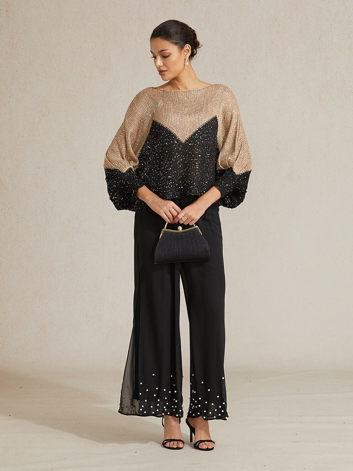 Sequin Colorblock Batwing Sweater