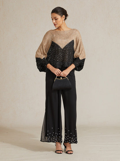 Sequin Colorblock Batwing Sweater