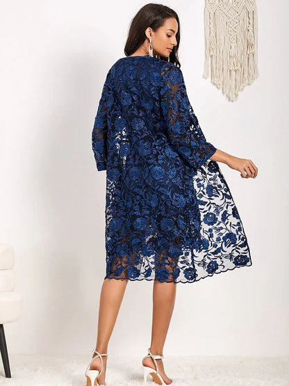 Blue Lace Satin Dress Set