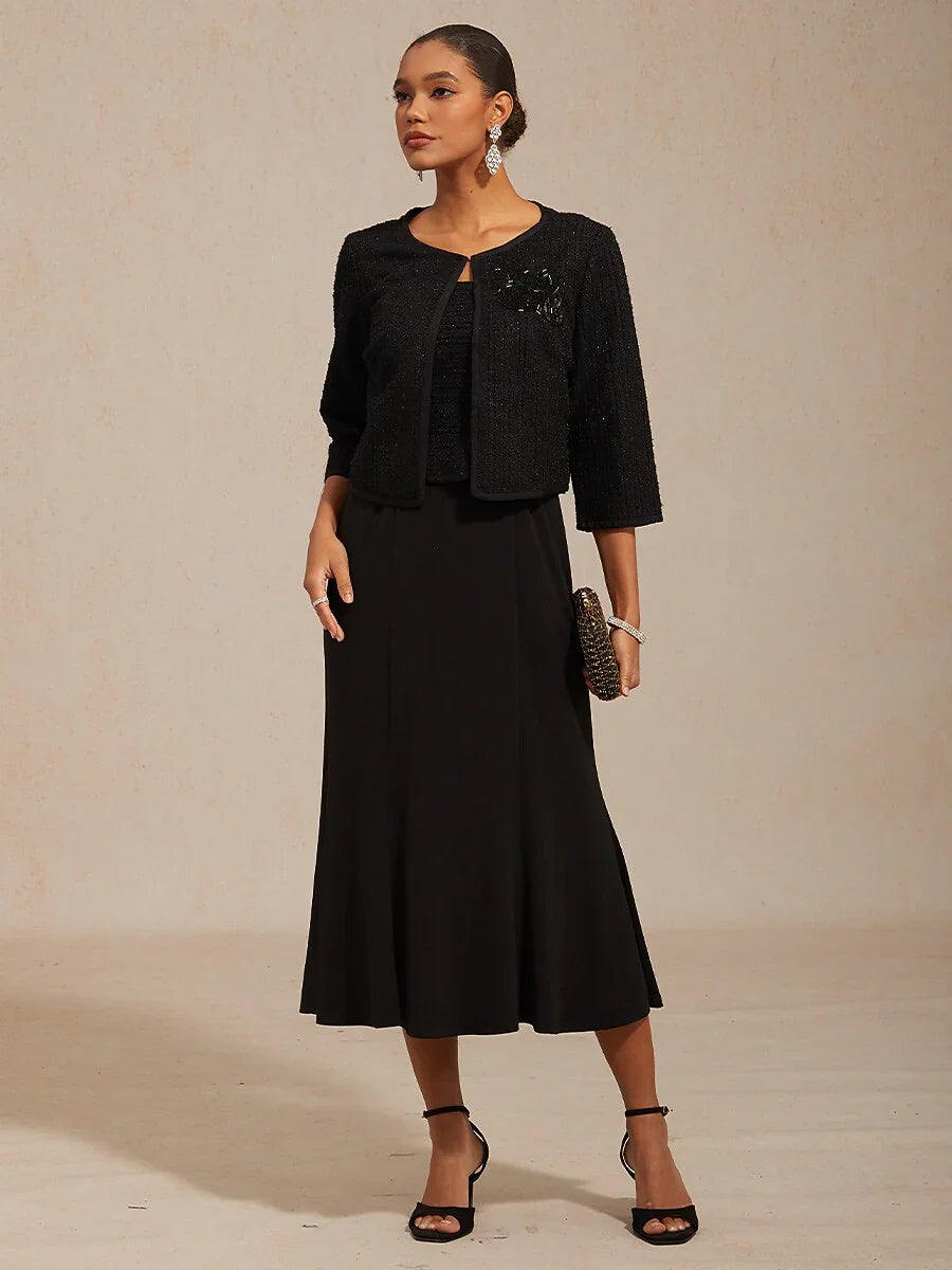 Sleeveless Square Neck Spring Dress with Tweed Bodice