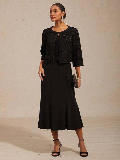 Sleeveless Square Neck Spring Dress with Tweed Bodice