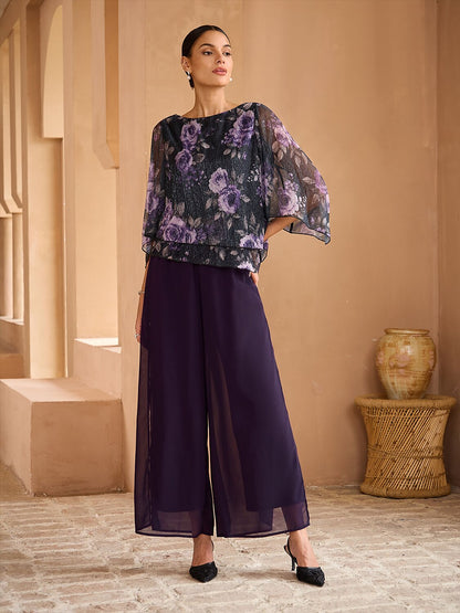 Pleated Layered Floral Blouse