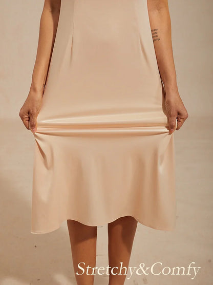 Sleeveless Diamond Neck Satin A-Line Dress