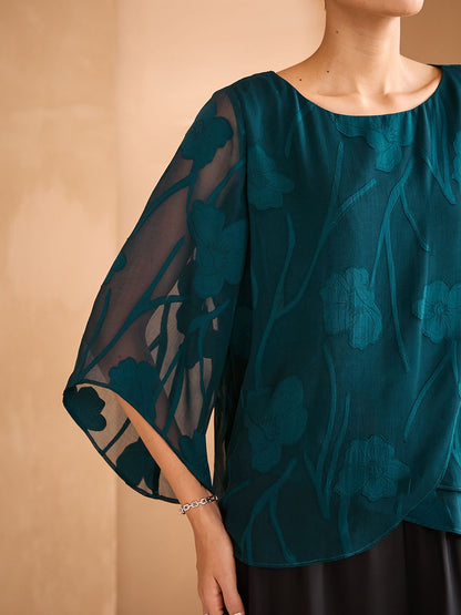 Sheer Floral Layered Chiffon Tops