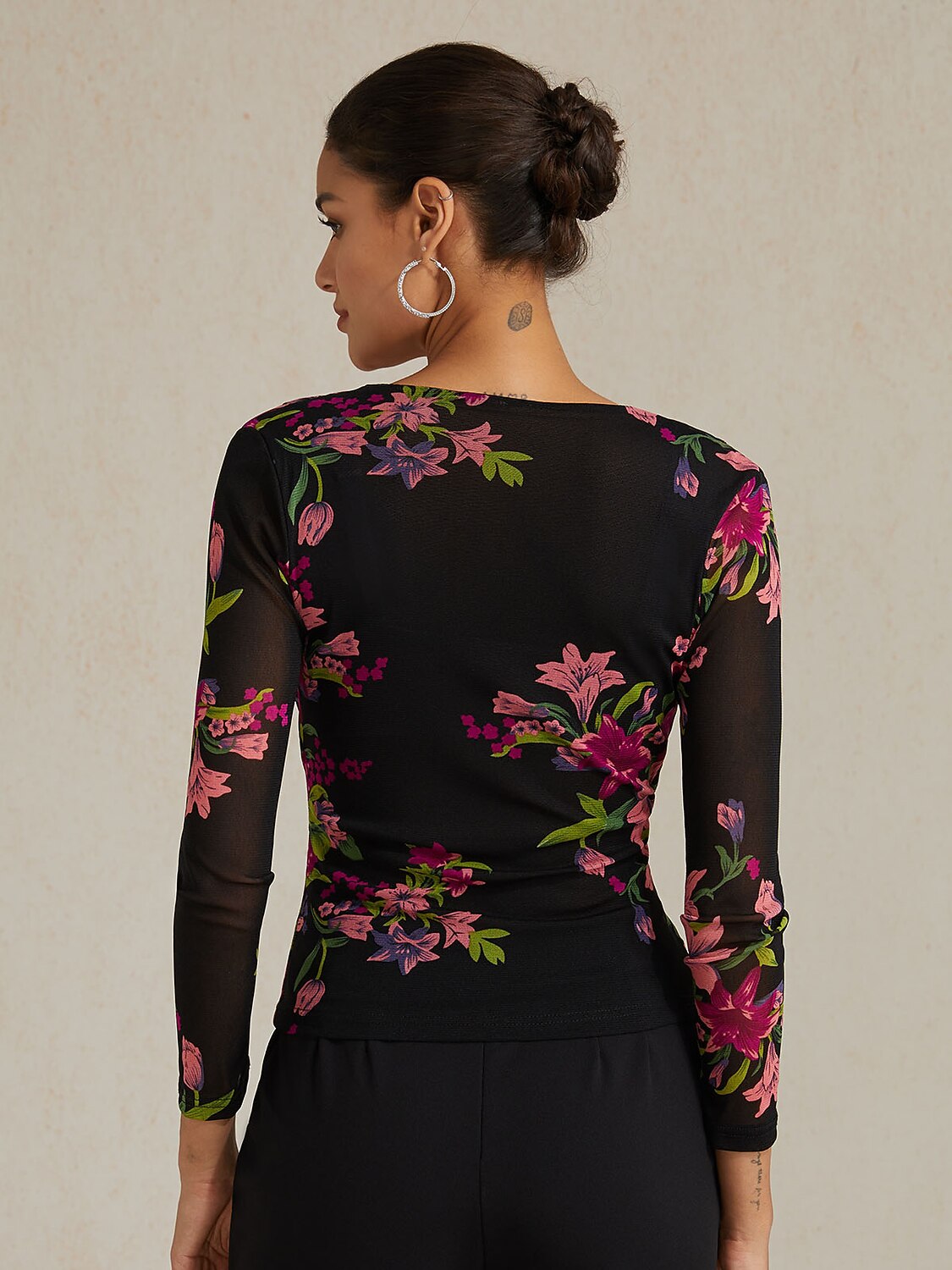 Floral Stretch Knit Wrap Top