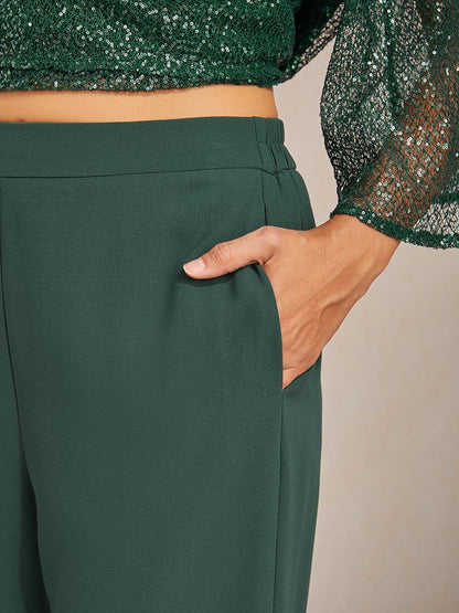 Mid-Rise Elastic Waist Wide-Leg Pants with Pockets