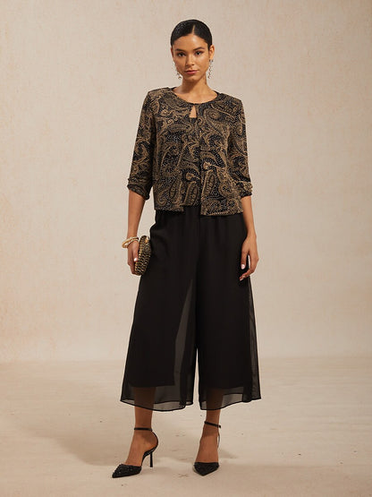 Paisley Knit Top with Subtle Sequin Detail