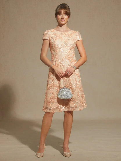 Rosette Lace Boat Neck A Line Dress