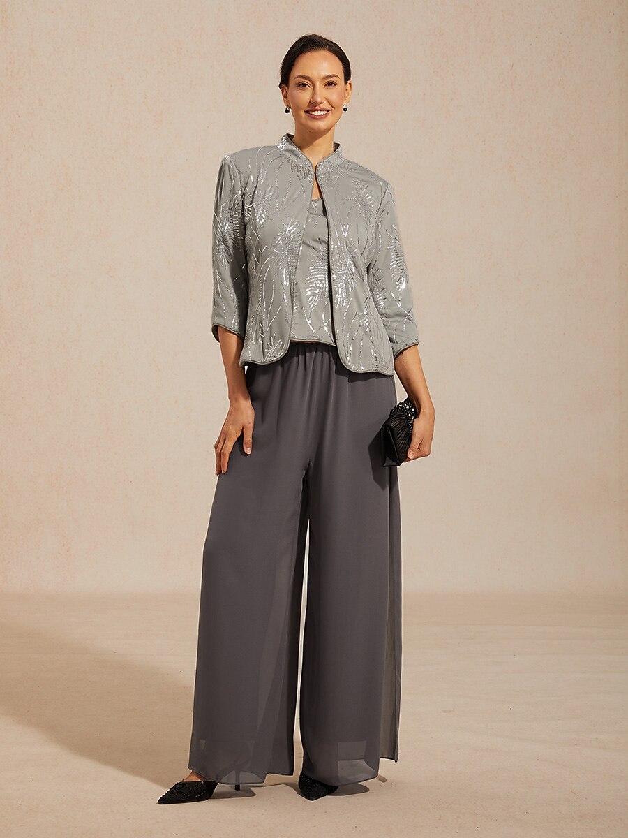 Elegant Twinset Met Mandarijnkraag En Pailletten