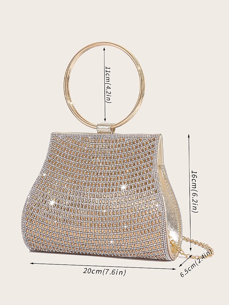 Pochette En Cristal À Poignée Anneau Doré C Sac Élégant