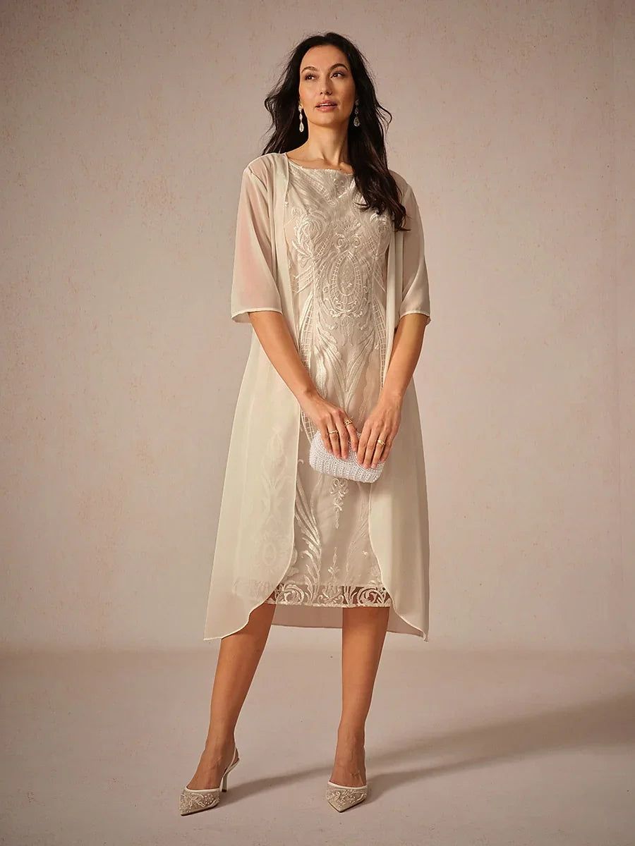 Embroidery Lace Boat Neck Sleeveless Dress