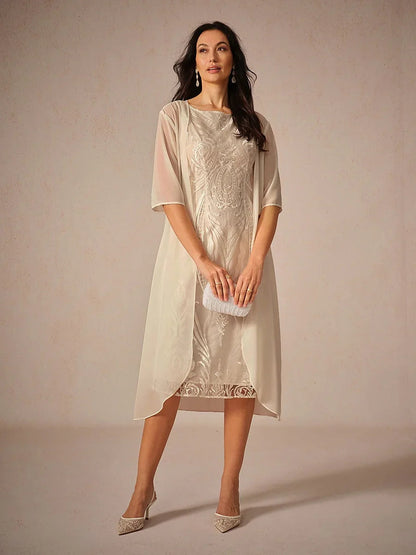 Embroidery Lace Boat Neck Sleeveless Dress