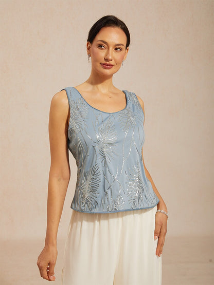 Elegant Twinset Met Mandarijnkraag En Pailletten