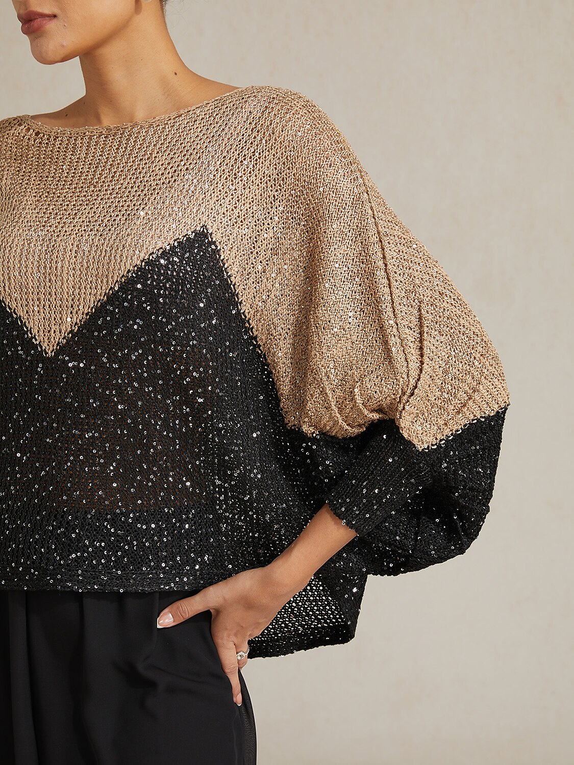 Sequin Colorblock Batwing Sweater