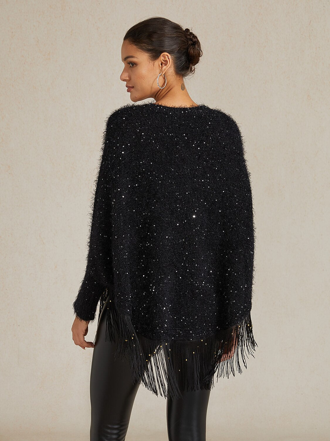 Sequin Fringe Batwing Sweater