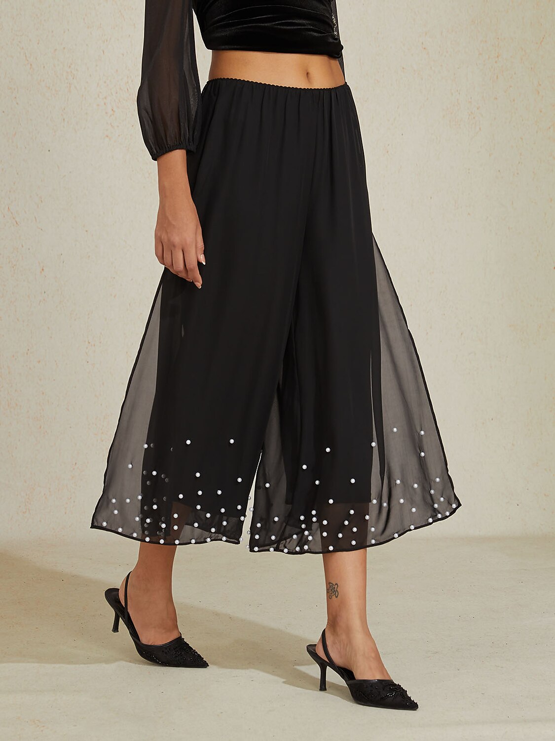 Cropped Pearl-embellished  Pants
